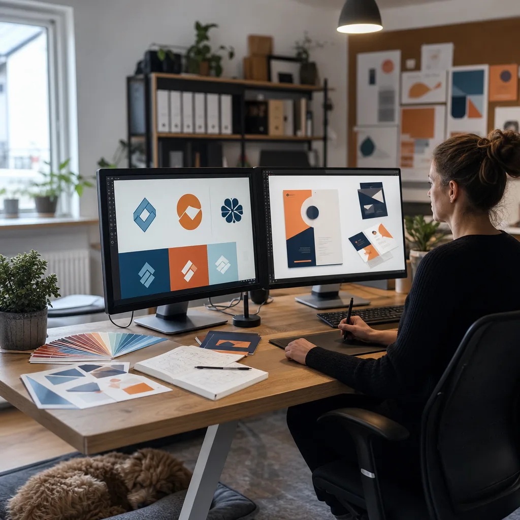 Grafikdesigner-Arbeitsplatz mit Logo- und Flyerentwürfen in Welzheim