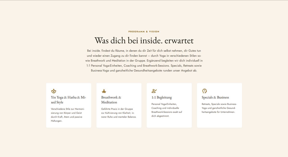 Übersicht der Angebote: Yoga-Stile, Breathwork, 1:1-Begleitung und Business