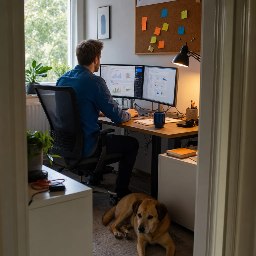 Home Online-Marketing-Unternehmen Arbeitsplatz mit Kampagnen-Dashboards in Welzheim